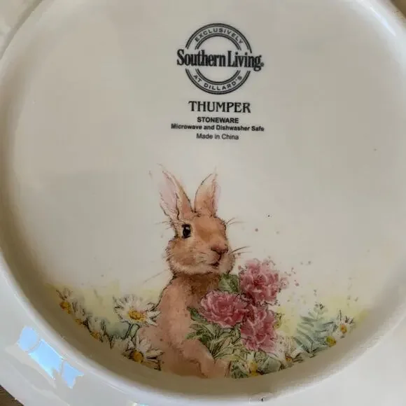 Southern Living Bunny 8.5” Salad Plate 4Pc Glazed Ceramic Bunnies Flowers Easter - Picture 6 of 10